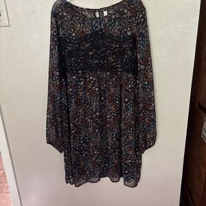 Xhilaration Black Floral Print Dress with Multicolor Accents